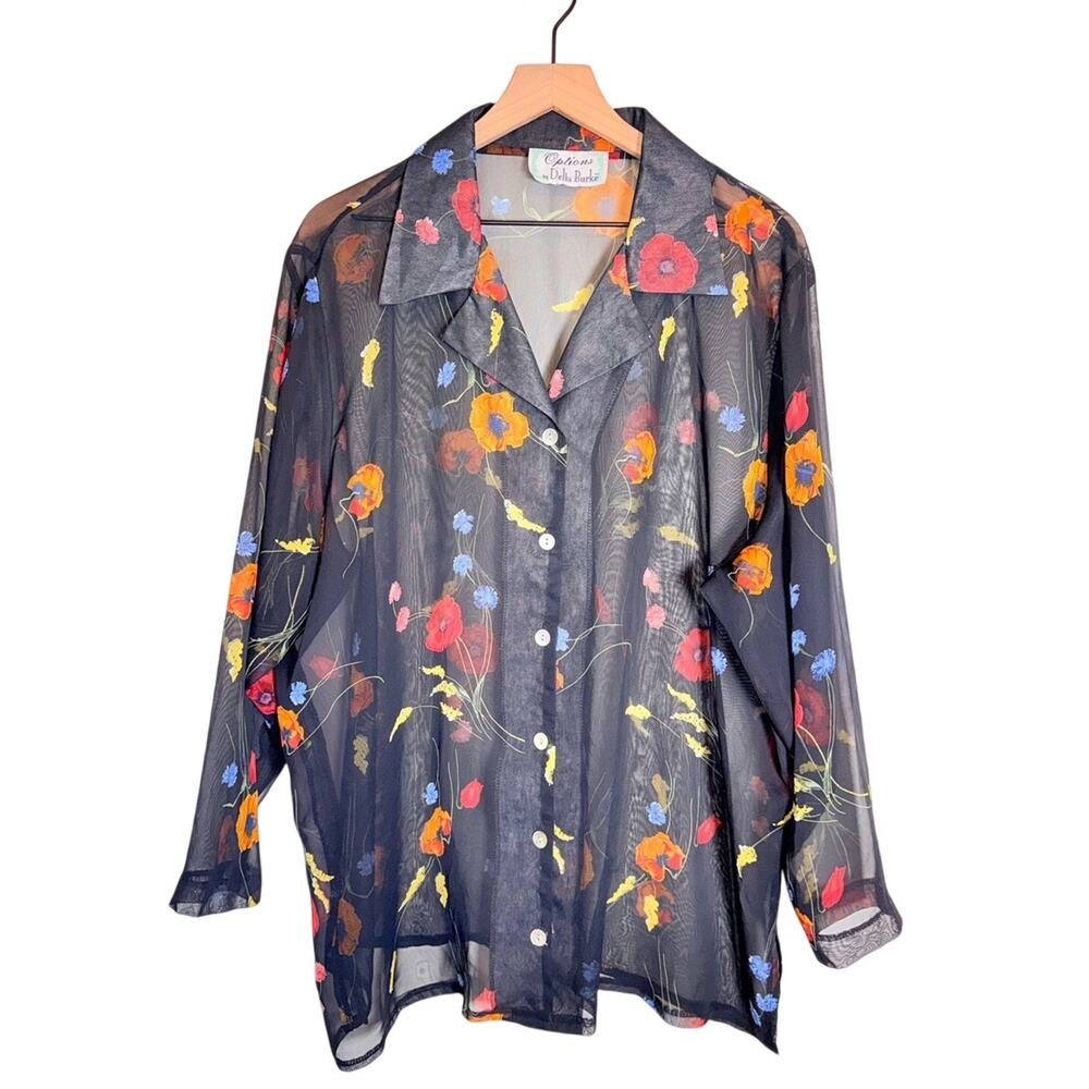 VINTAGE OPTIONS by Della Burke Sheer Floral Cottagecore lightweight blouse 2X